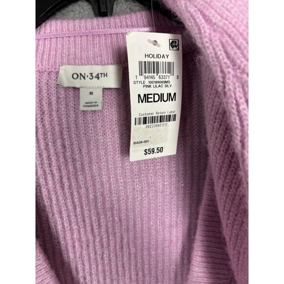 On 34th Women's Puff-Sleeve Jewel-Button Ribbed Cardigan Sweater Pink Medium NWT - Picture 6 of 8